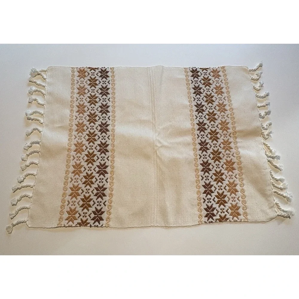 Set of 6 Vintage Woven Placemats – Reversible Brown & Tan with Fringe 22